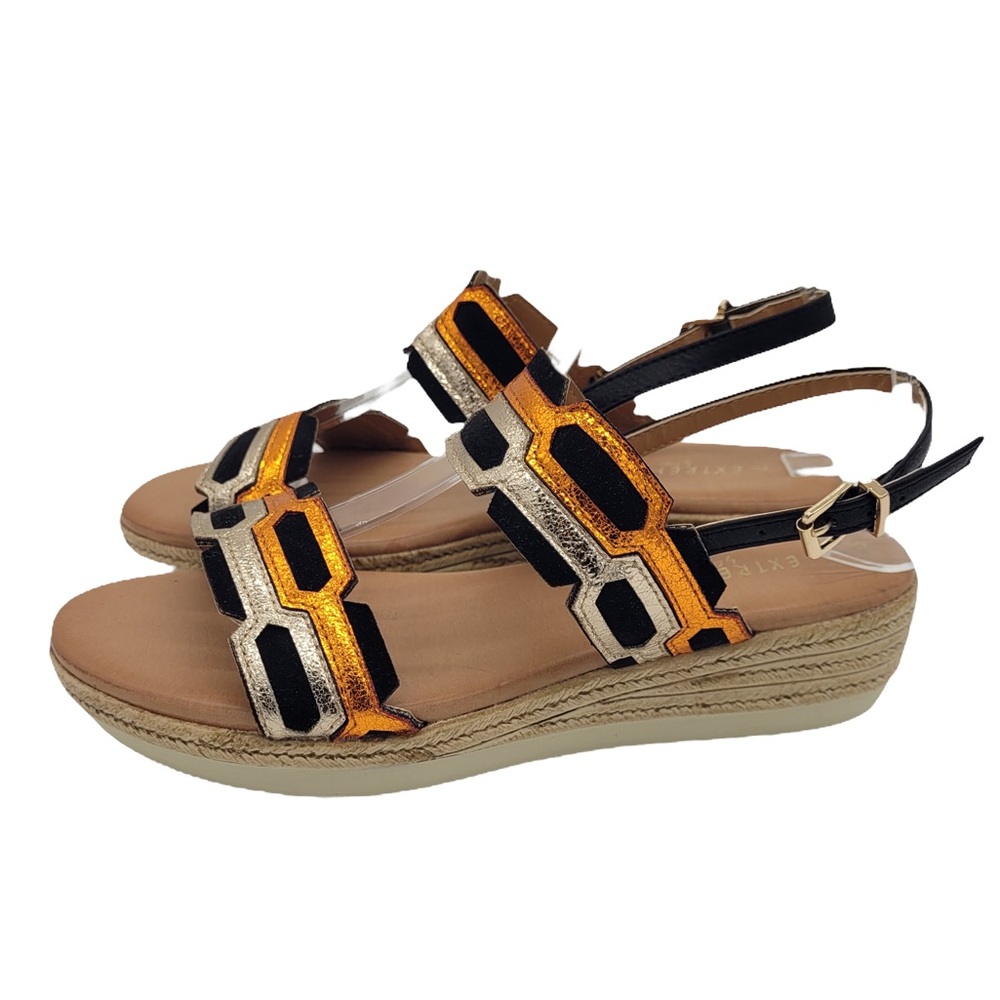 NWOB Extreme by Eddie Marc Metallic Wedge Espadrille Sandals Size 7